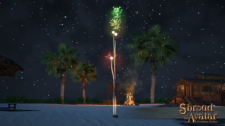 Green/Red/Yellow Missile Fireworks on the Beach at the Fishing Expedition
