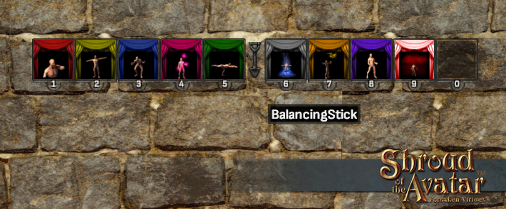 The noncombat hotbar filled with color-coded emote icons
